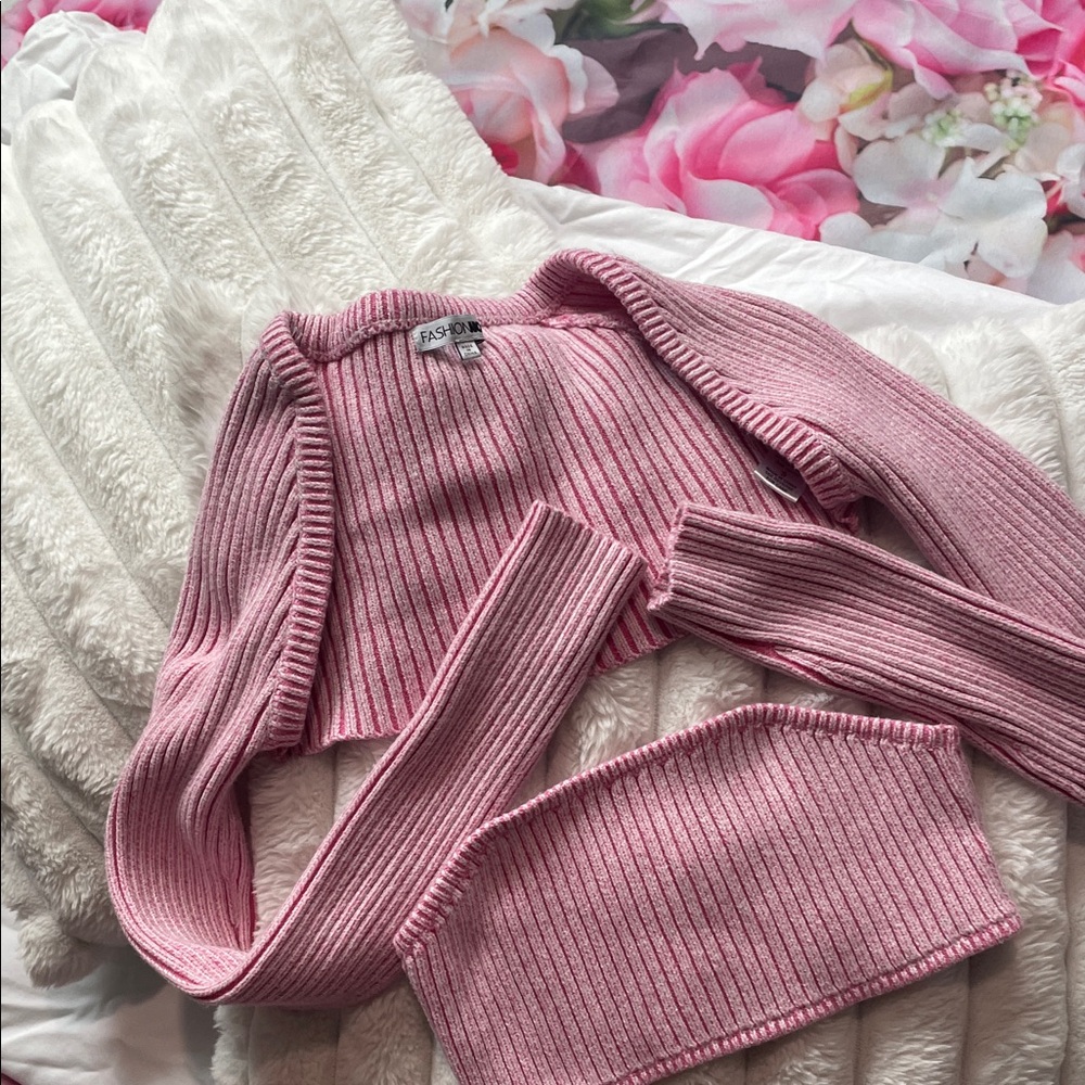 Fashion Nova Pink Ribbed Sweater Cardigan